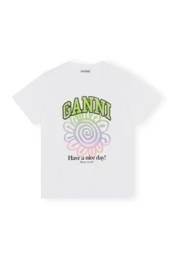 Store GANNI Relaxed Multi Flower T-Shirt Bright White