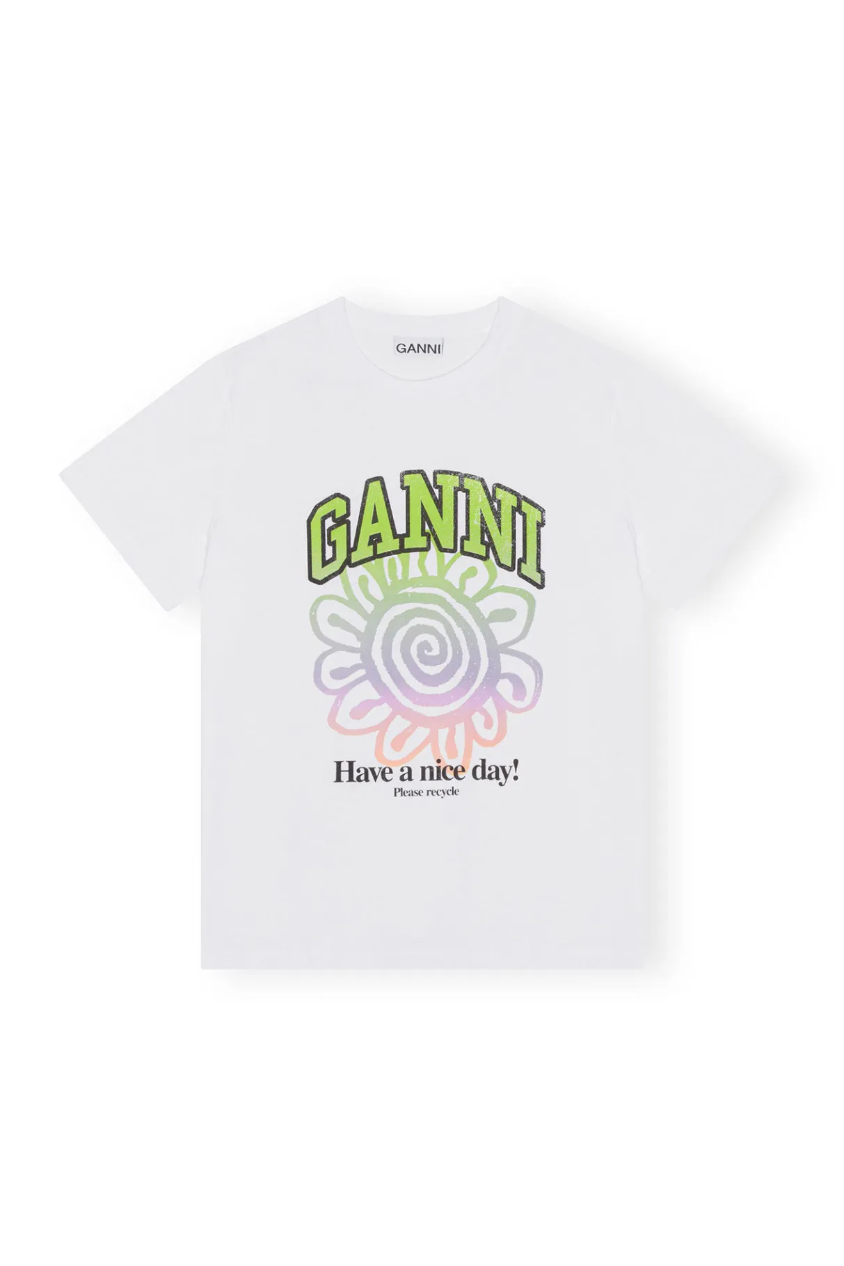 Store GANNI Relaxed Multi Flower T-Shirt Bright White