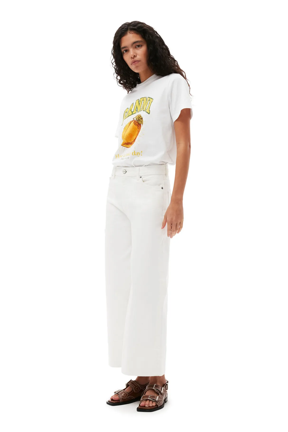 Clearance GANNI Relaxed Peach T-Shirt Bright White