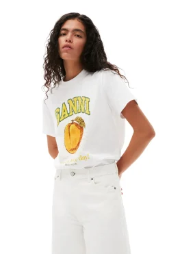 Clearance GANNI Relaxed Peach T-Shirt Bright White