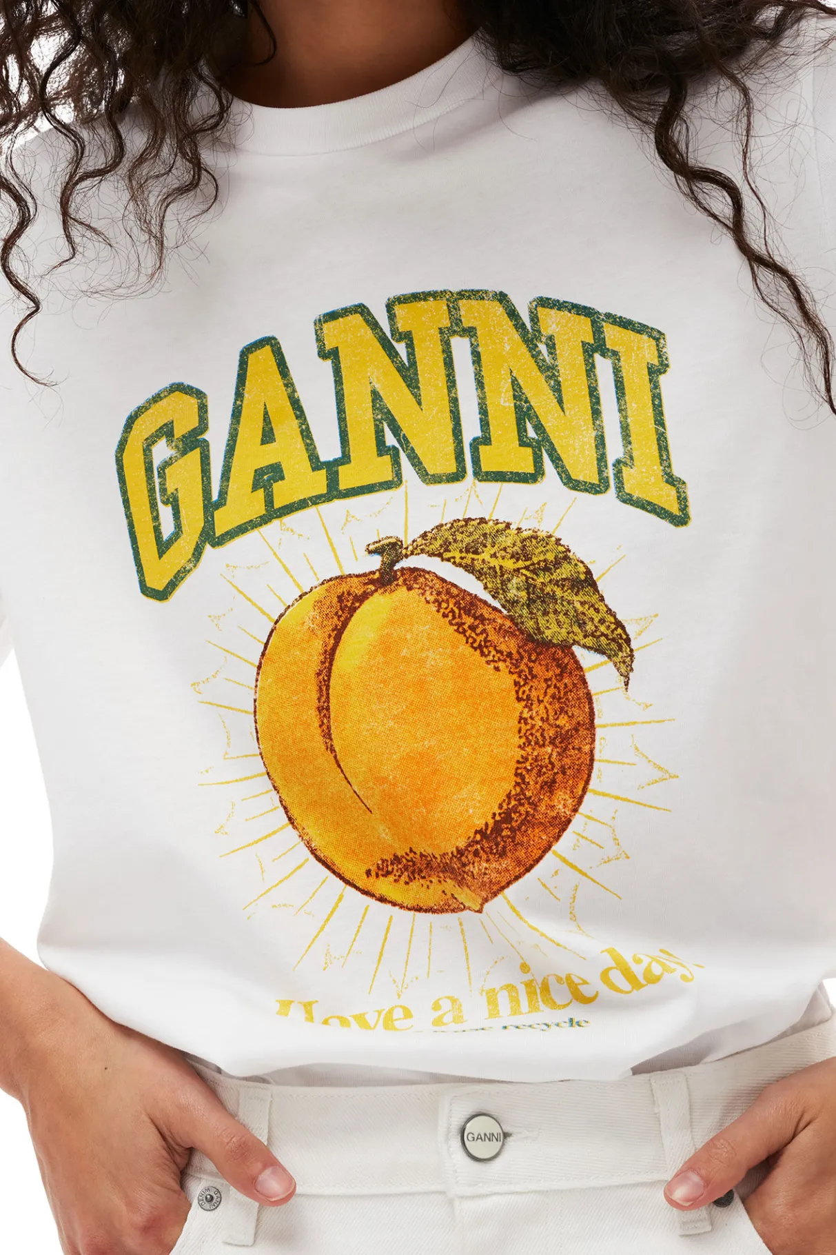 Clearance GANNI Relaxed Peach T-Shirt Bright White
