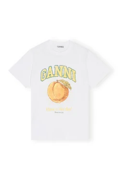 Clearance GANNI Relaxed Peach T-Shirt Bright White