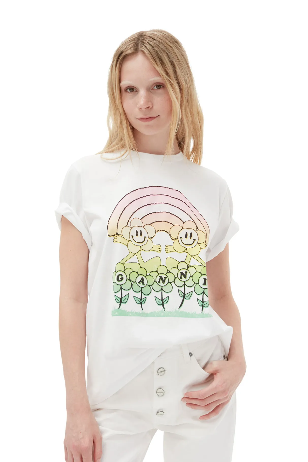 Online GANNI Relaxed Rainbow T-Shirt Bright White