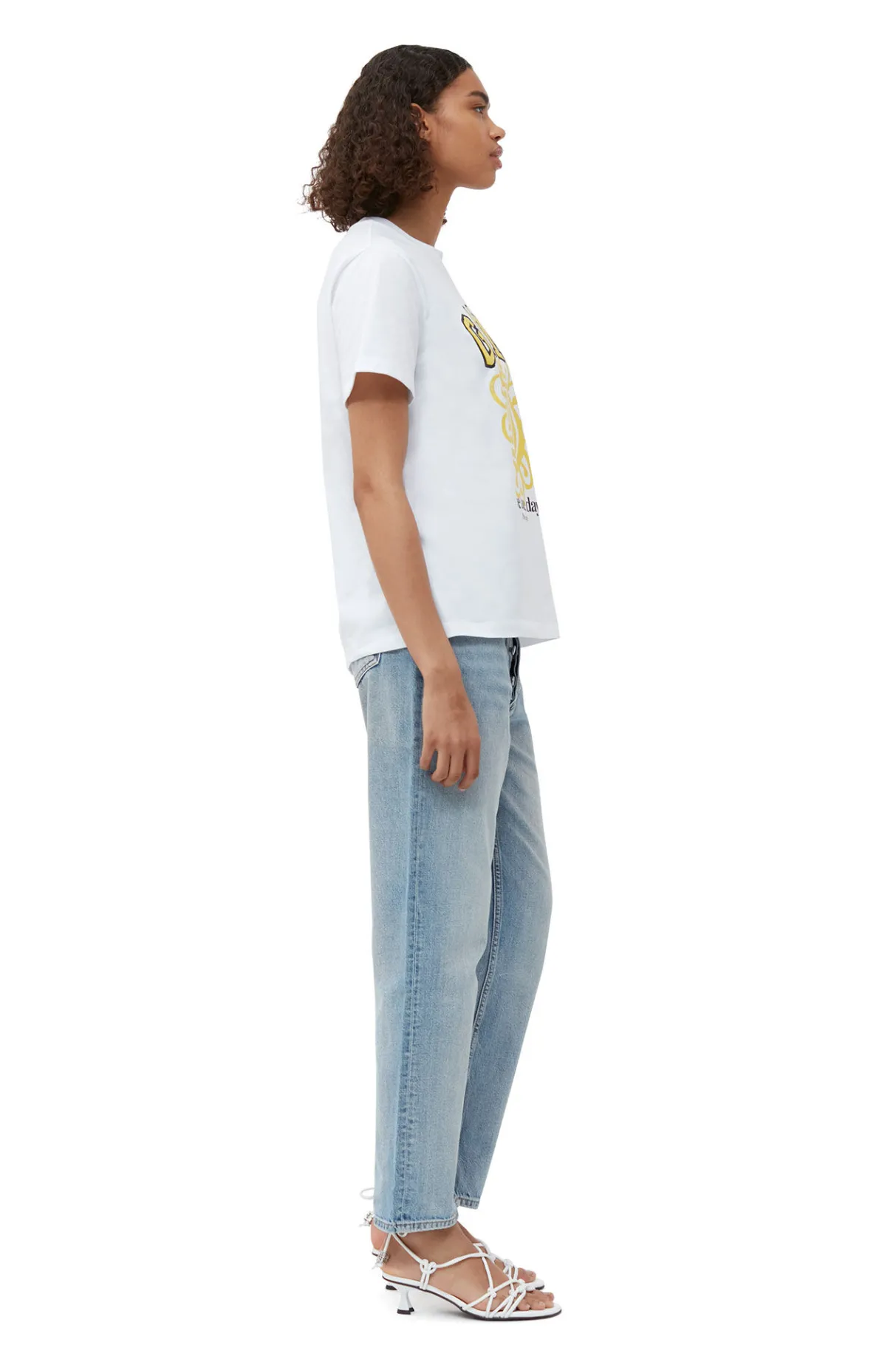 Clearance GANNI Relaxed Yellow Flower T-Shirt Bright White