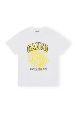 Clearance GANNI Relaxed Yellow Flower T-Shirt Bright White