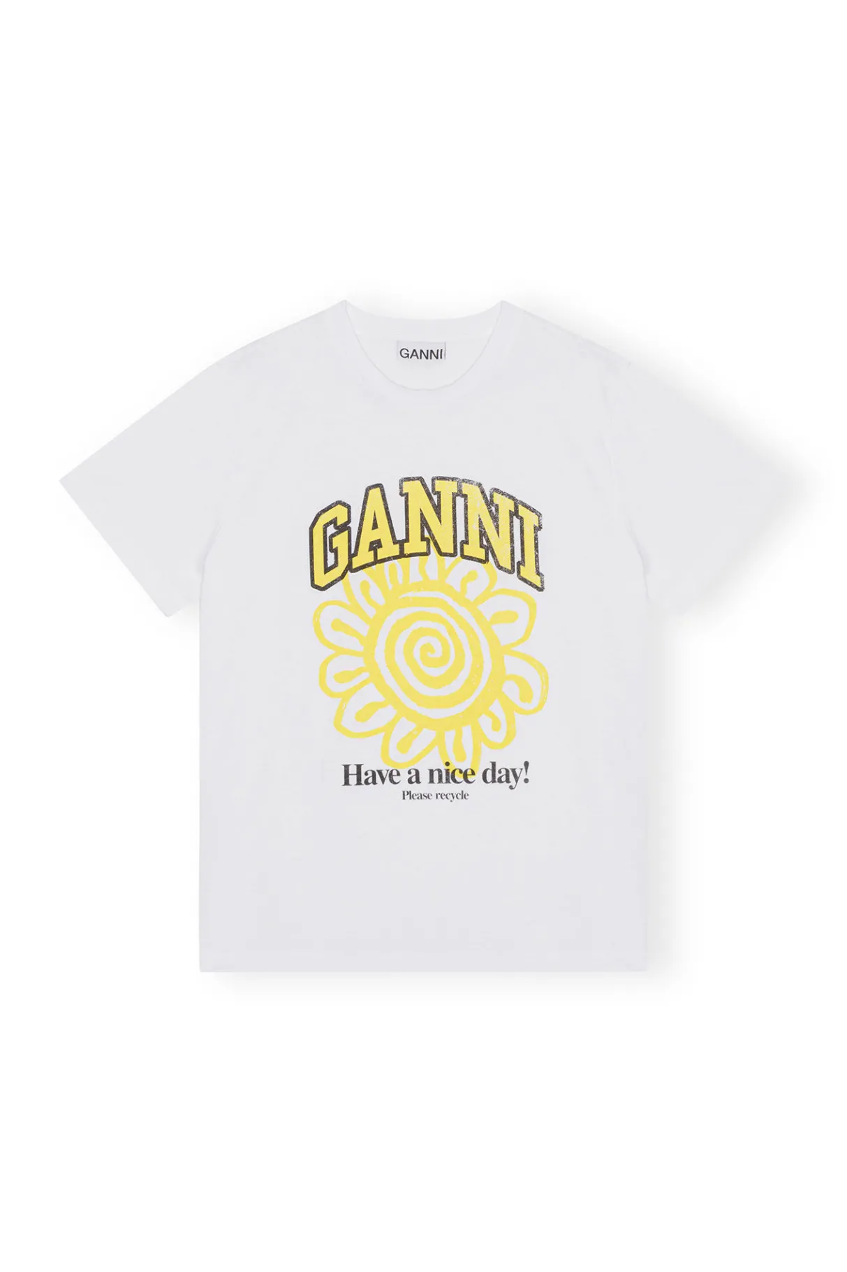 Clearance GANNI Relaxed Yellow Flower T-Shirt Bright White
