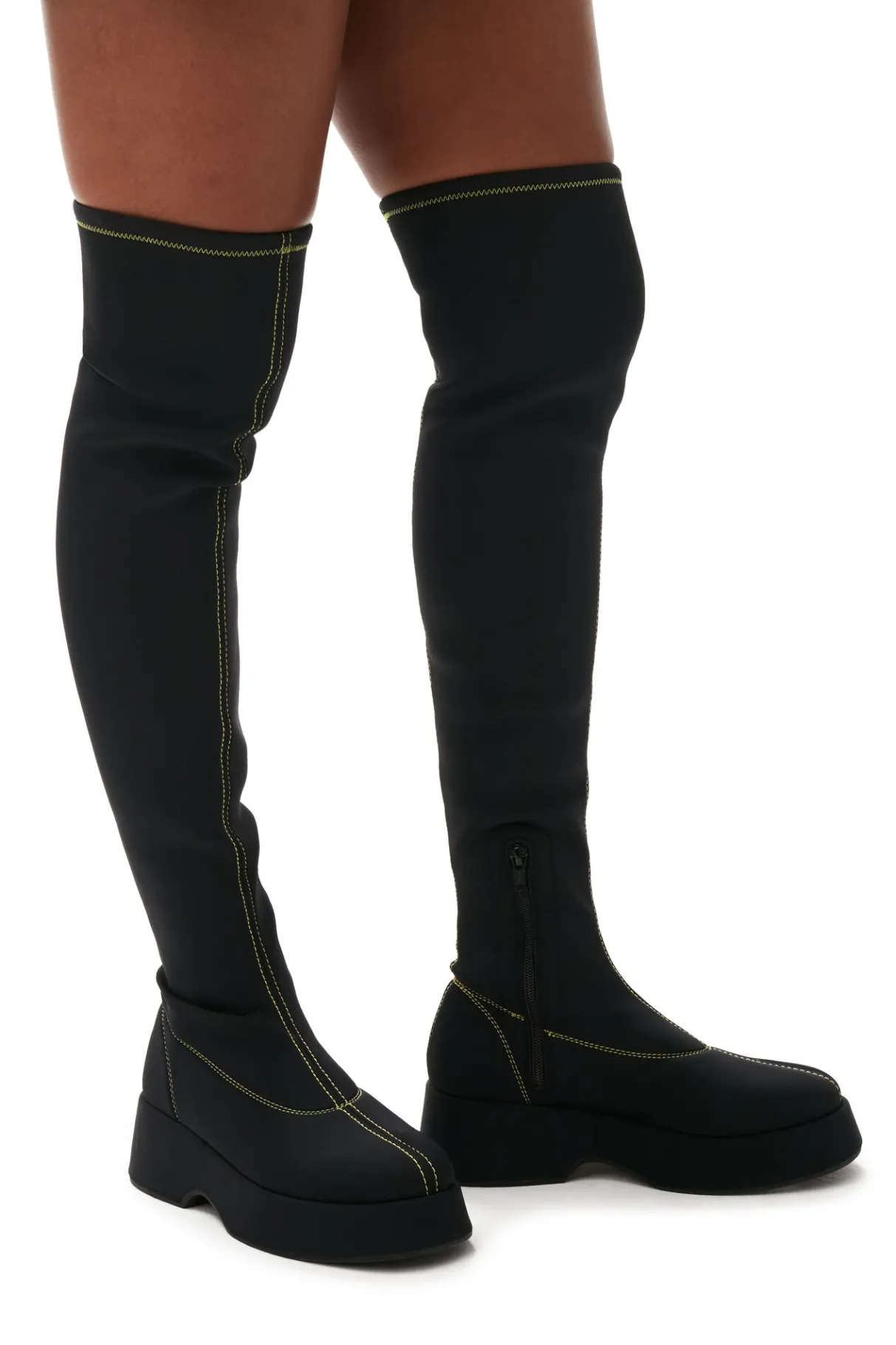 Store GANNI Retro Flatform Over-The-Knee Sockboots Black