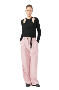 Discount GANNI Rib Jersey Wrap Blouse Black
