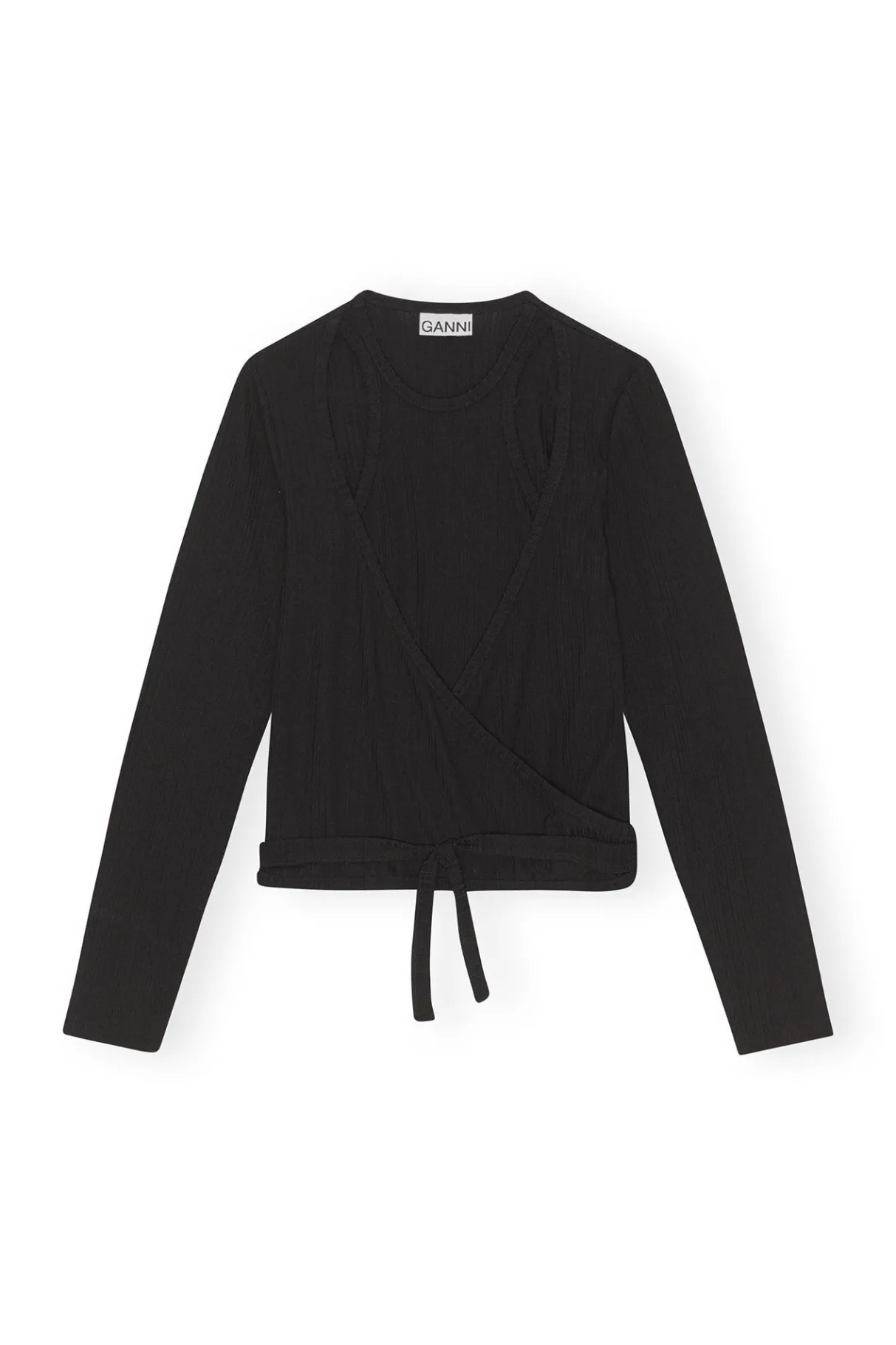 Discount GANNI Rib Jersey Wrap Blouse Black