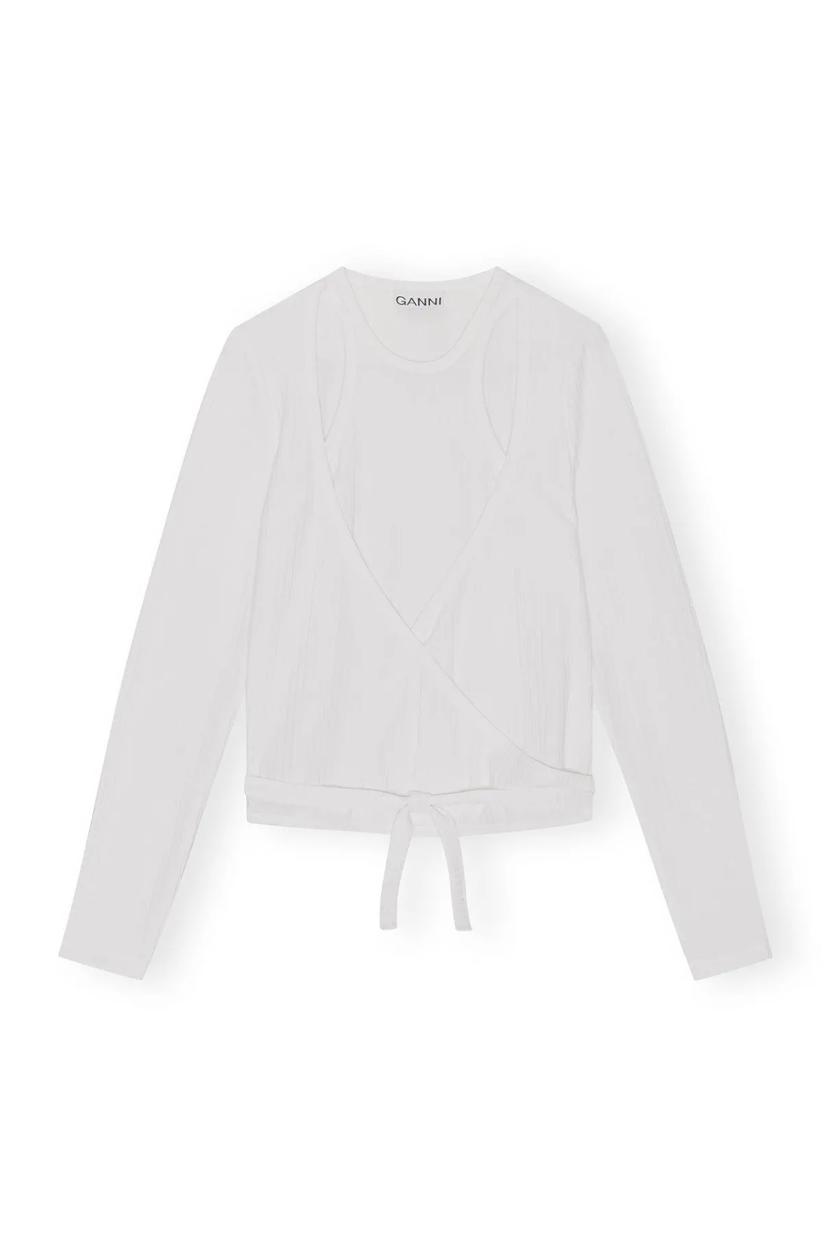 Online GANNI Rib Jersey Wrap Blouse Bright White