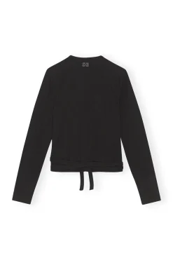 Discount GANNI Rib Jersey Wrap Blouse Black