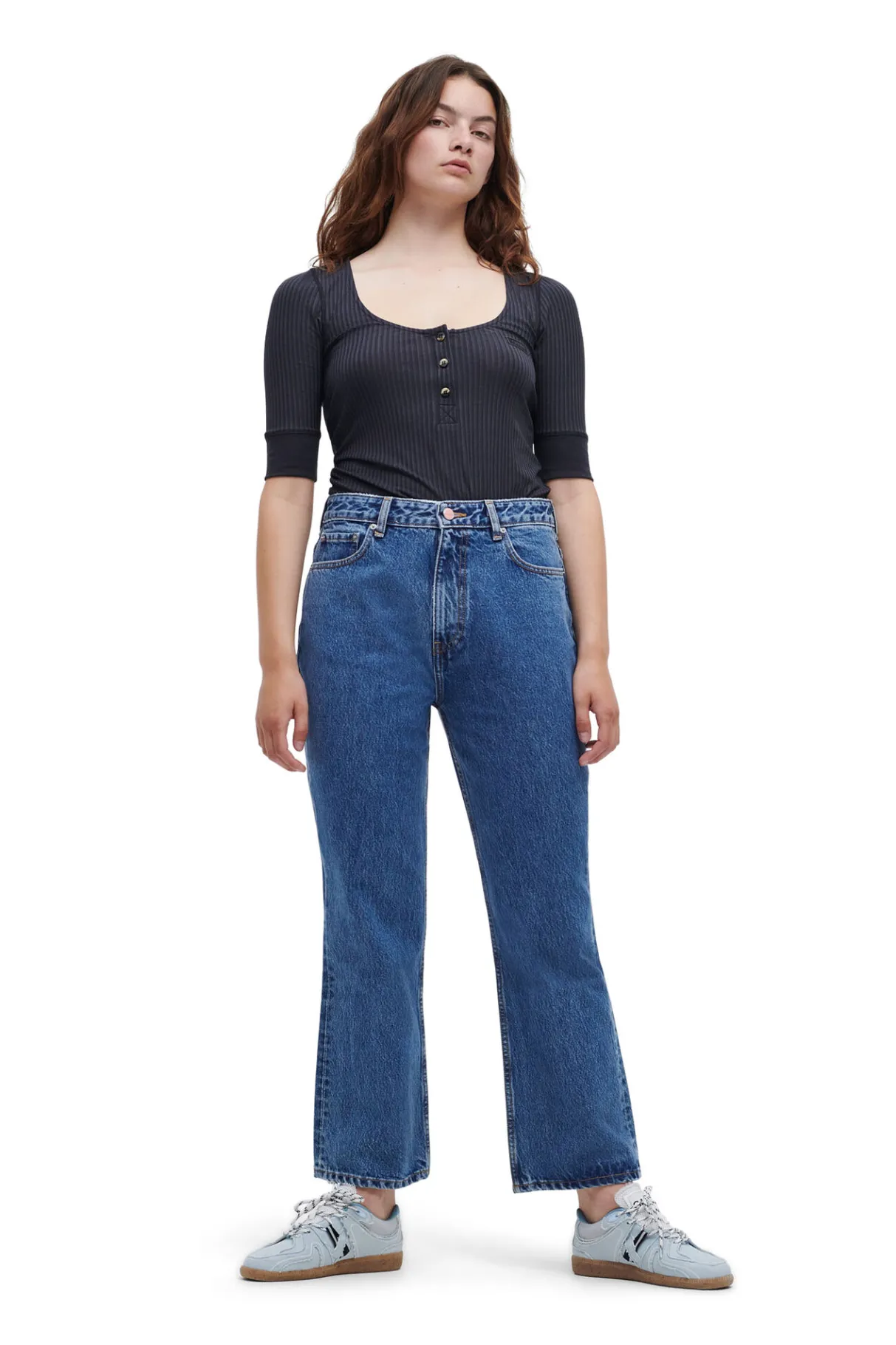 Best GANNI Rigid Denim Betzy Cropped Mid Blue Stone