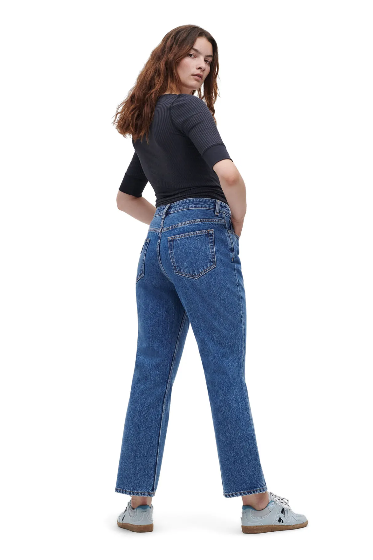 Best GANNI Rigid Denim Betzy Cropped Mid Blue Stone
