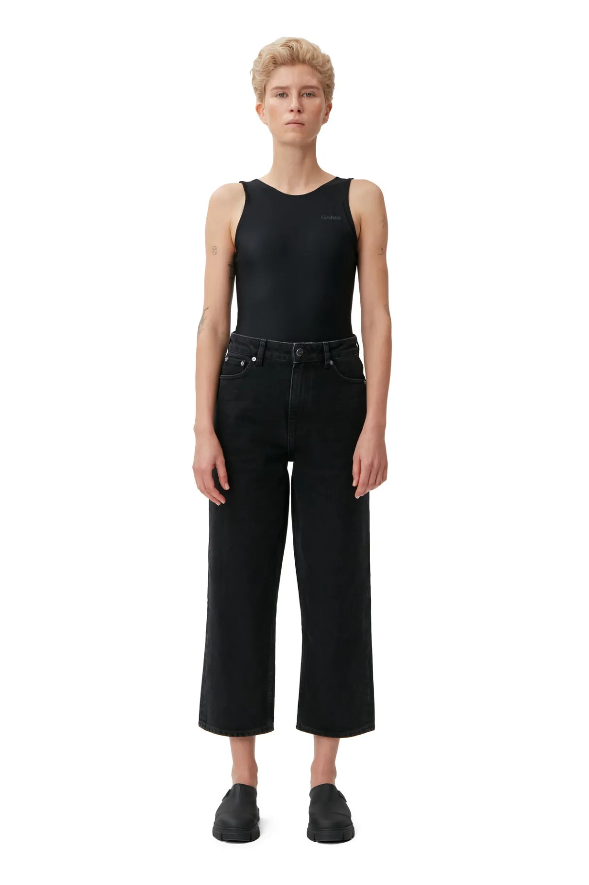 Sale GANNI Rigid Denim Misy Cropped Washed Black/Black