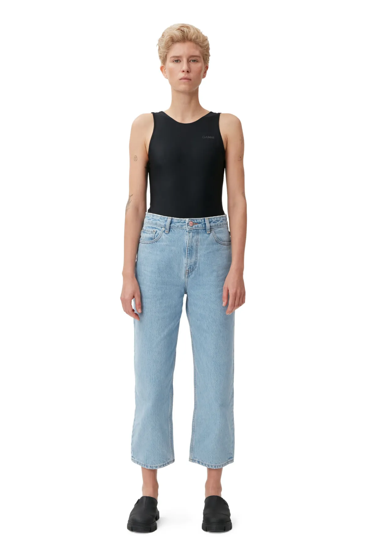 Cheap GANNI Rigid Denim Misy Cropped Light Blue Stone