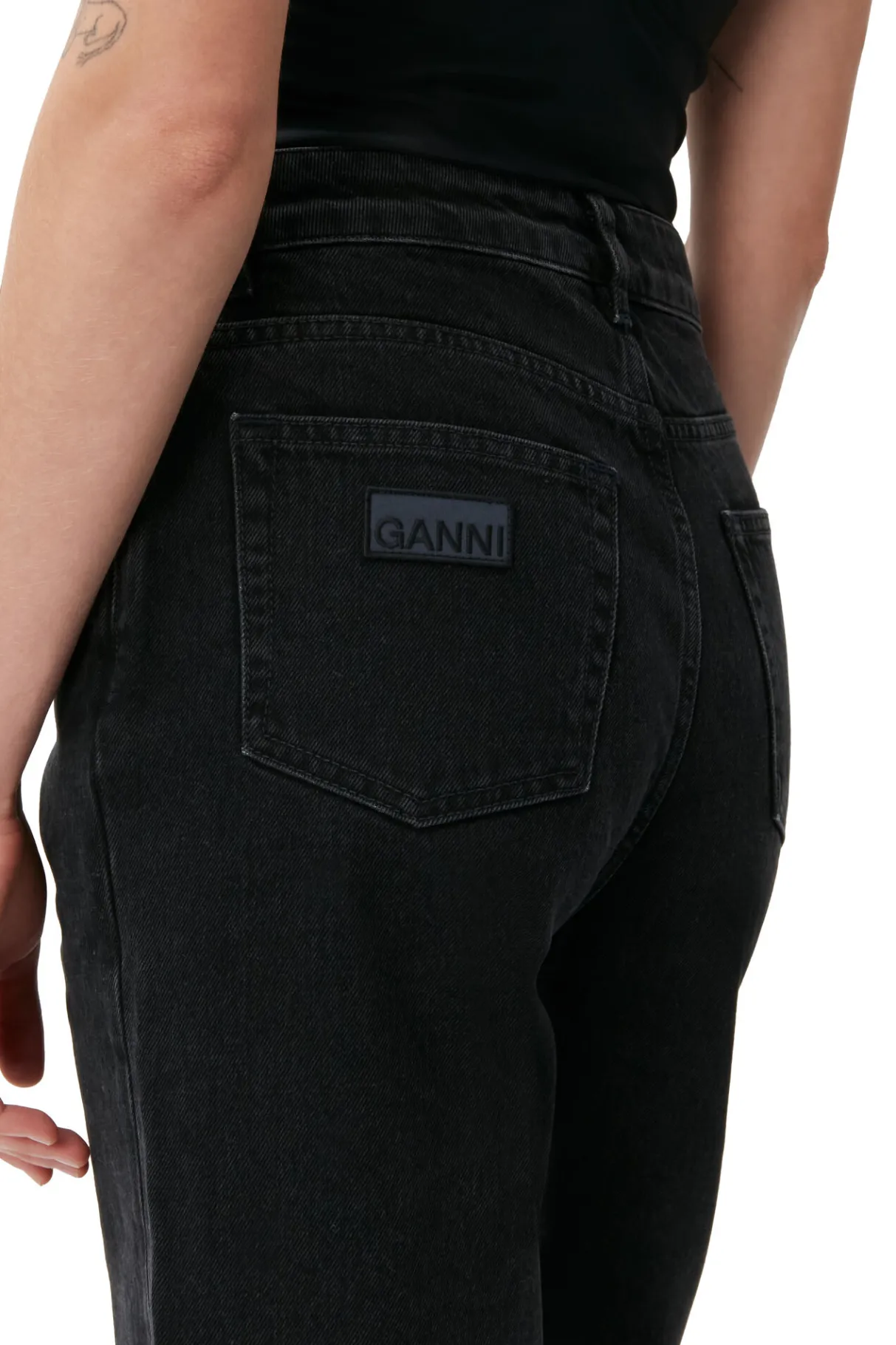 Sale GANNI Rigid Denim Misy Cropped Washed Black/Black