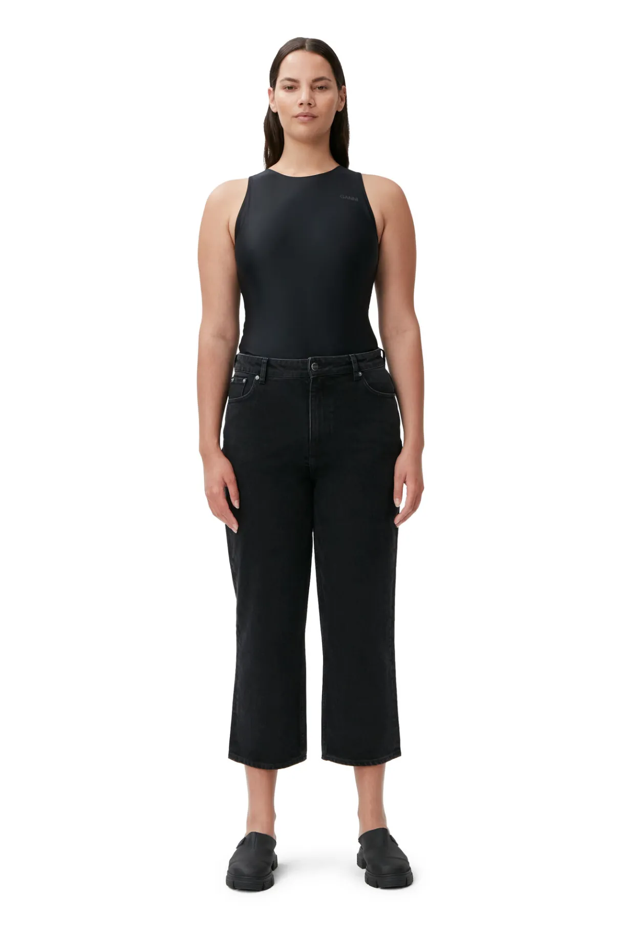 Sale GANNI Rigid Denim Misy Cropped Washed Black/Black