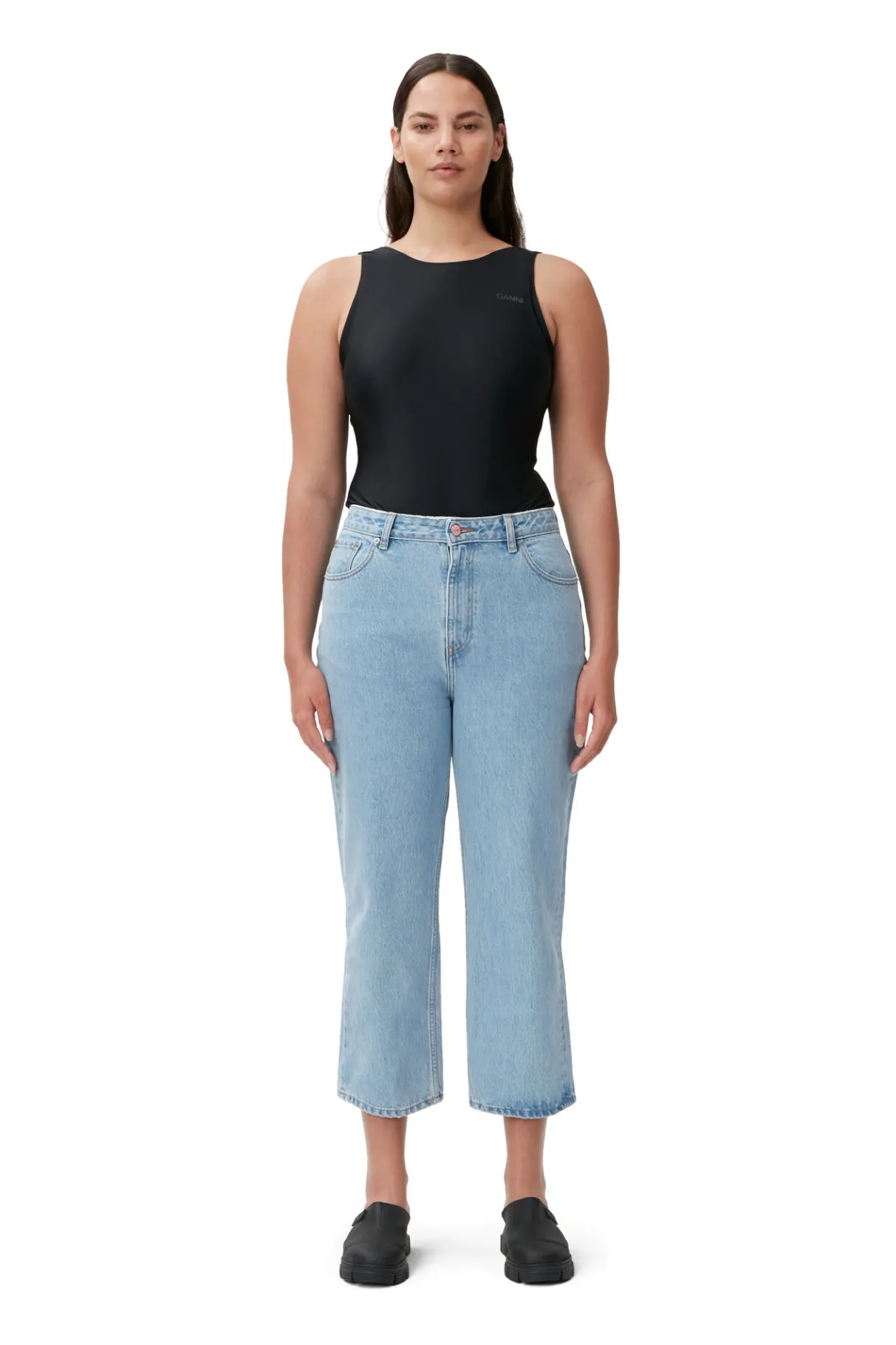 Cheap GANNI Rigid Denim Misy Cropped Light Blue Stone