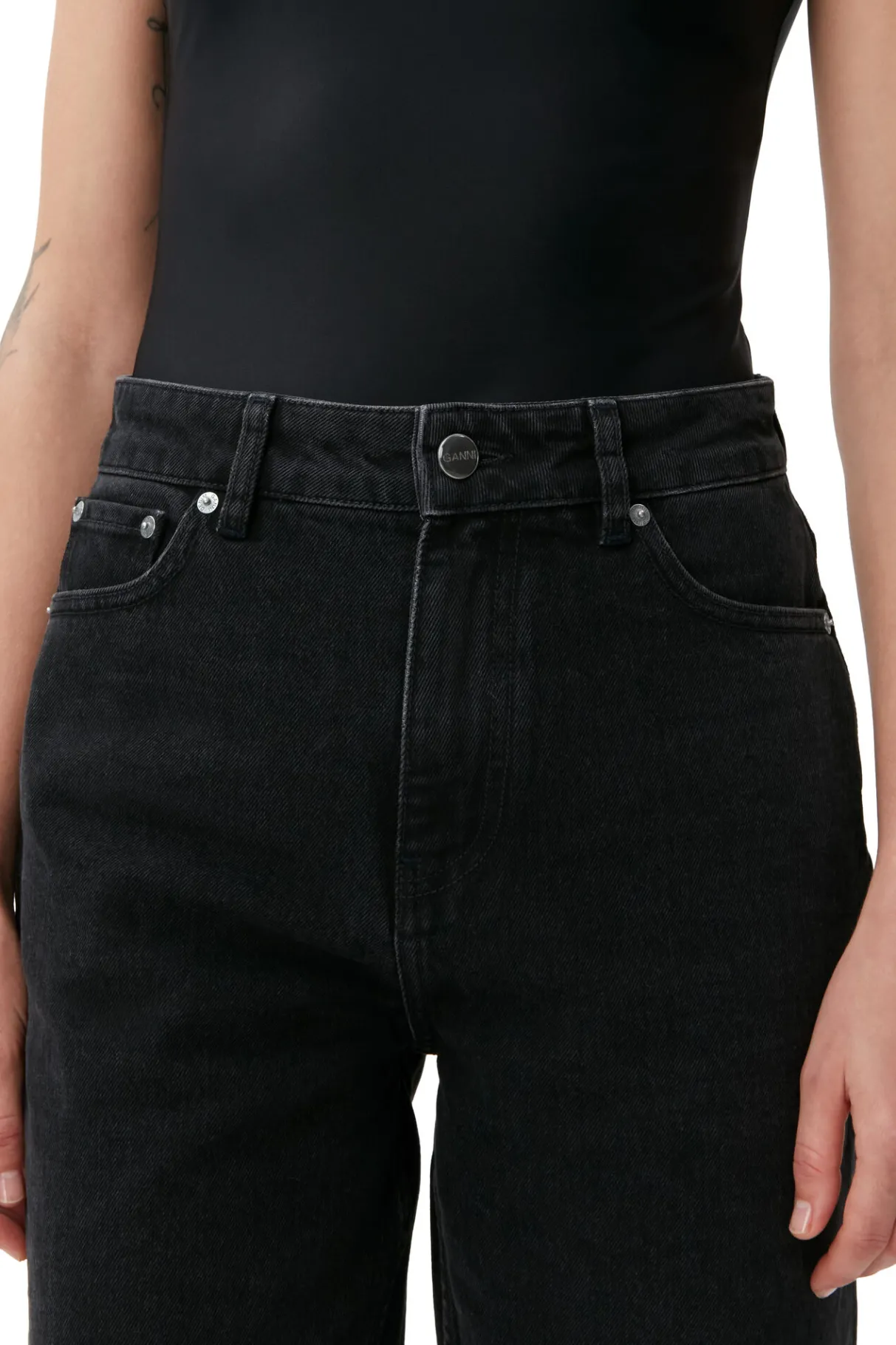 Sale GANNI Rigid Denim Misy Cropped Washed Black/Black