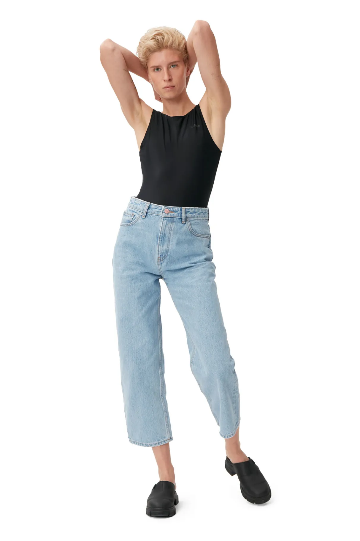 Cheap GANNI Rigid Denim Misy Cropped Light Blue Stone