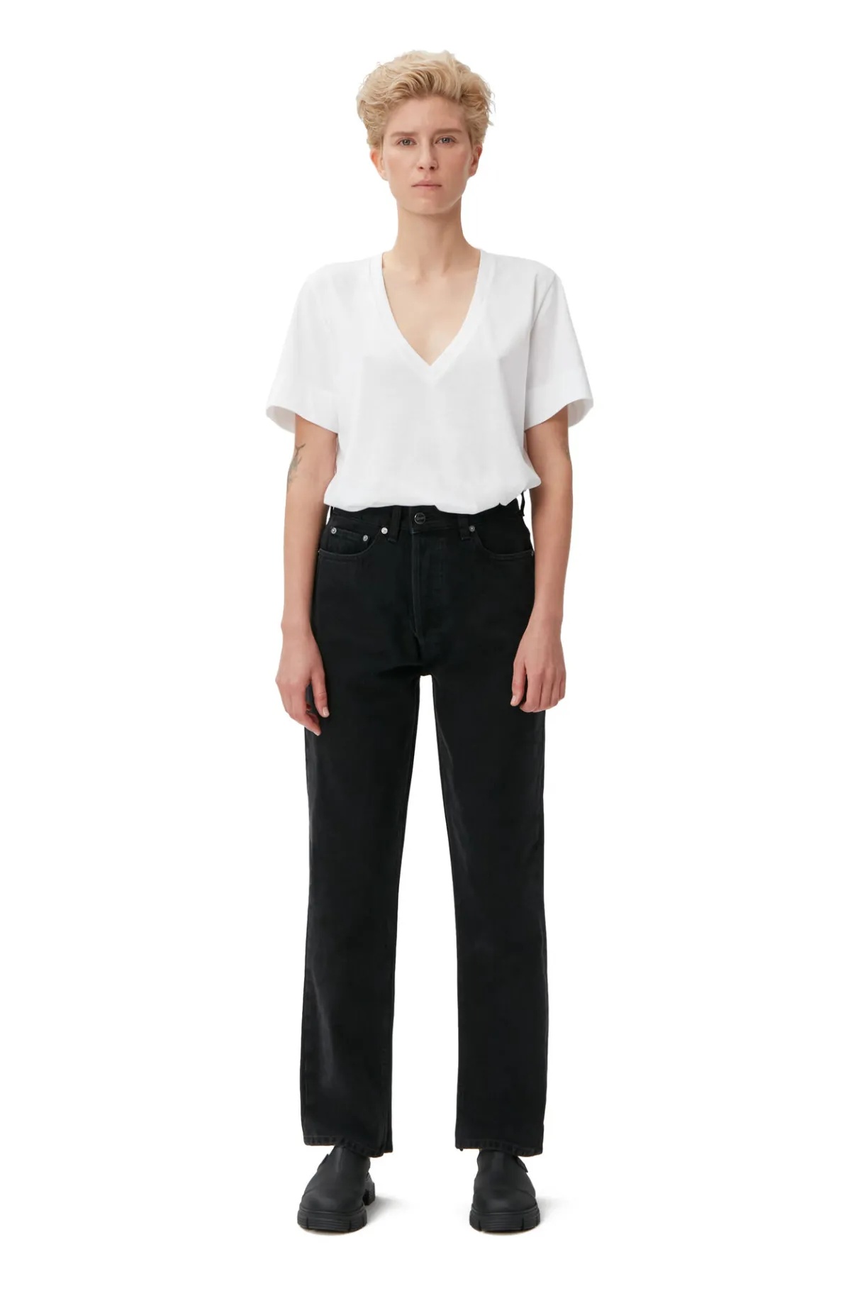 New GANNI Rigid Denim Rigid Denim Figni Washed Black/Black