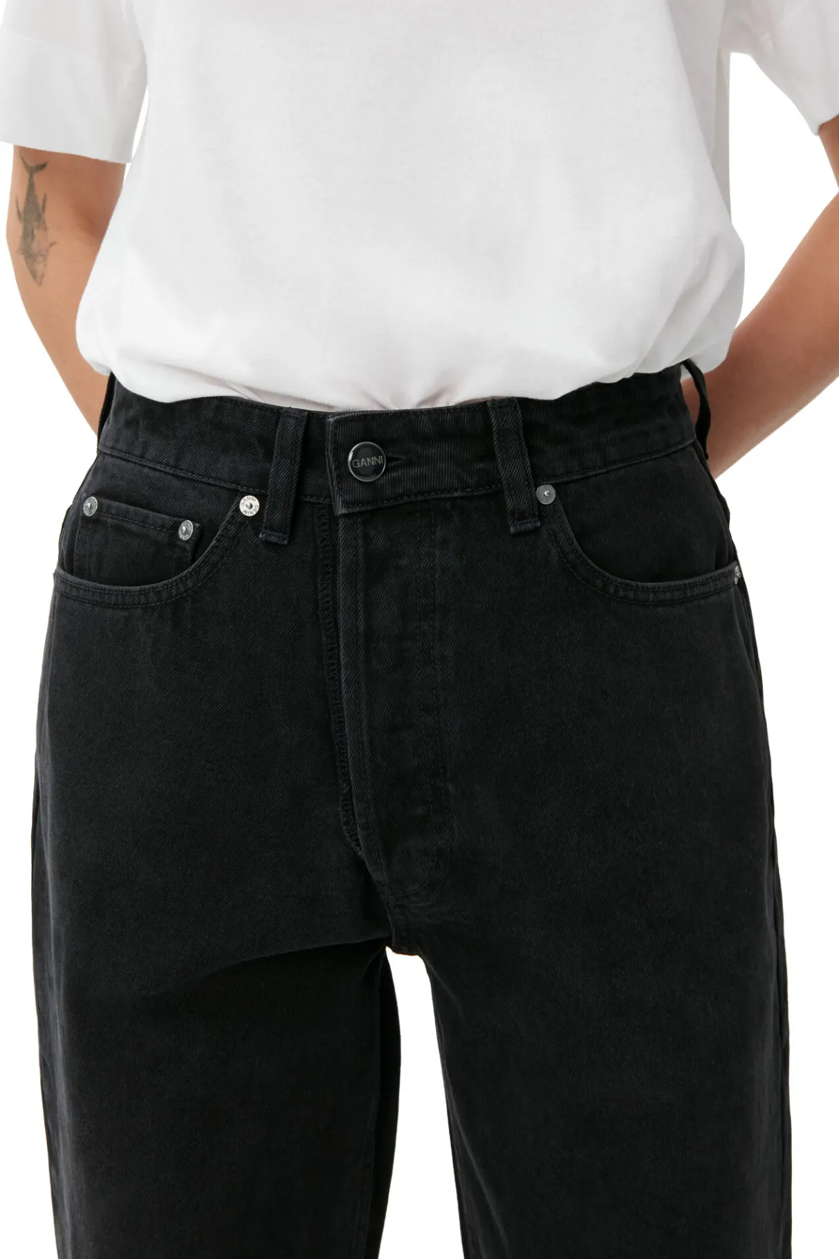 New GANNI Rigid Denim Rigid Denim Figni Washed Black/Black