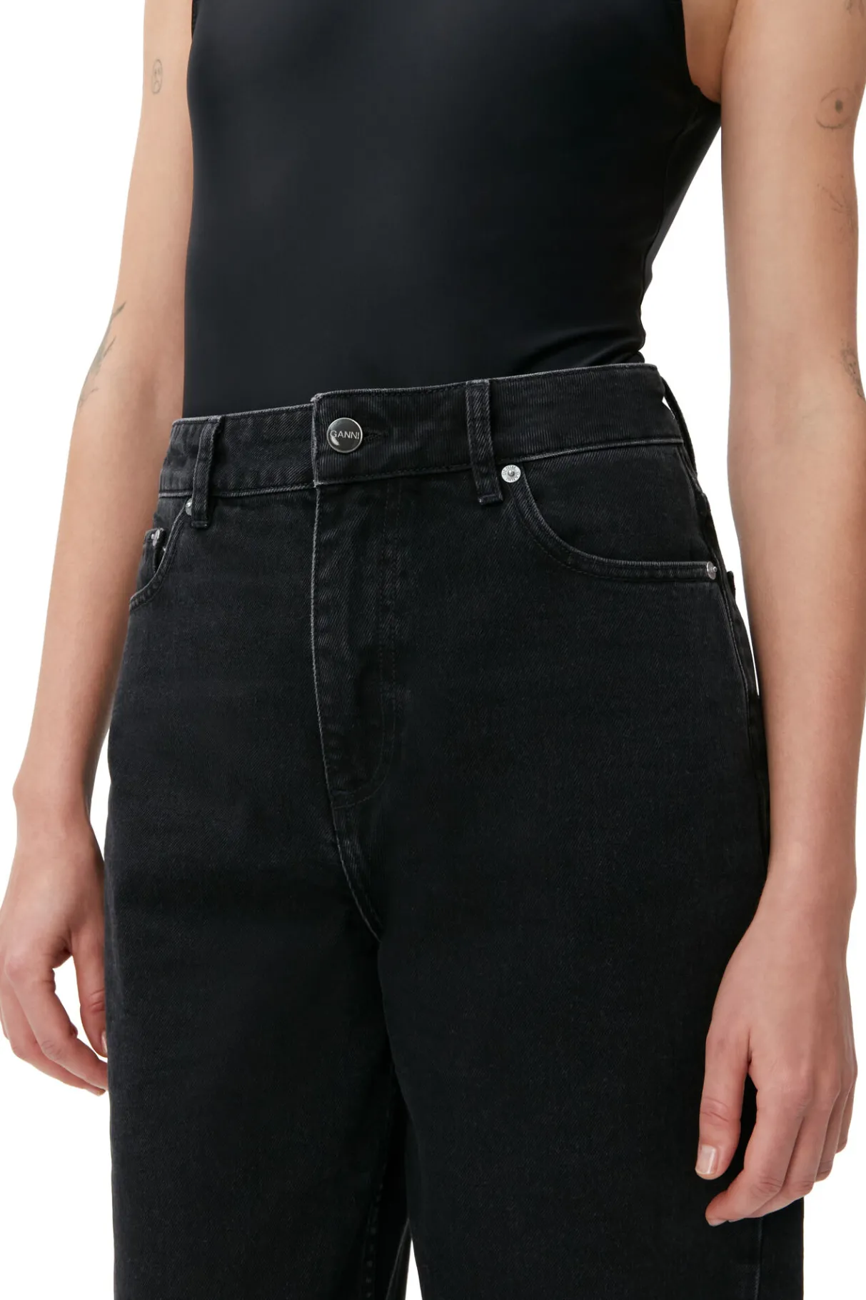 Discount GANNI Rigid Denim Stary Washed Black/Black