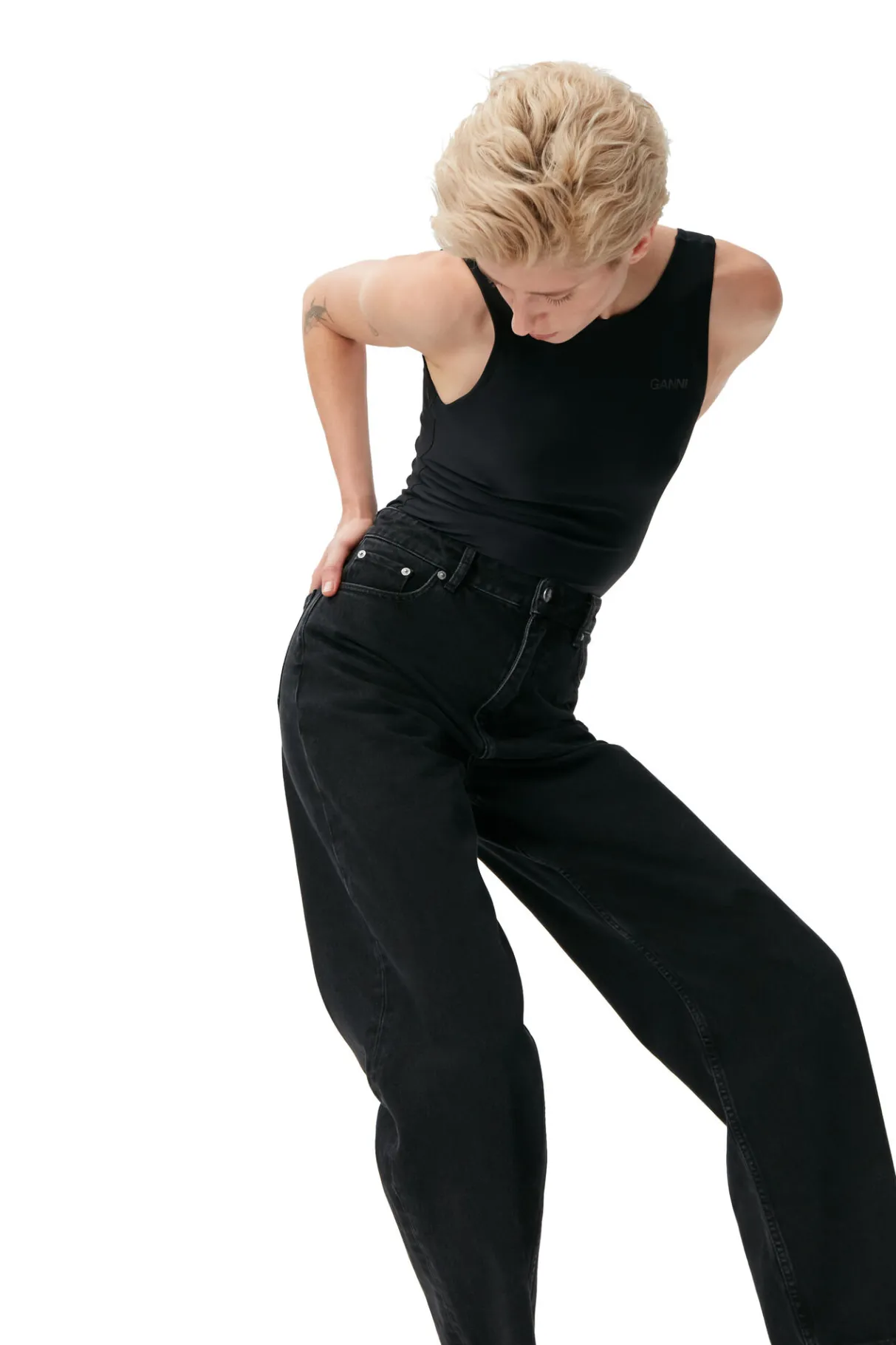 Discount GANNI Rigid Denim Stary Washed Black/Black