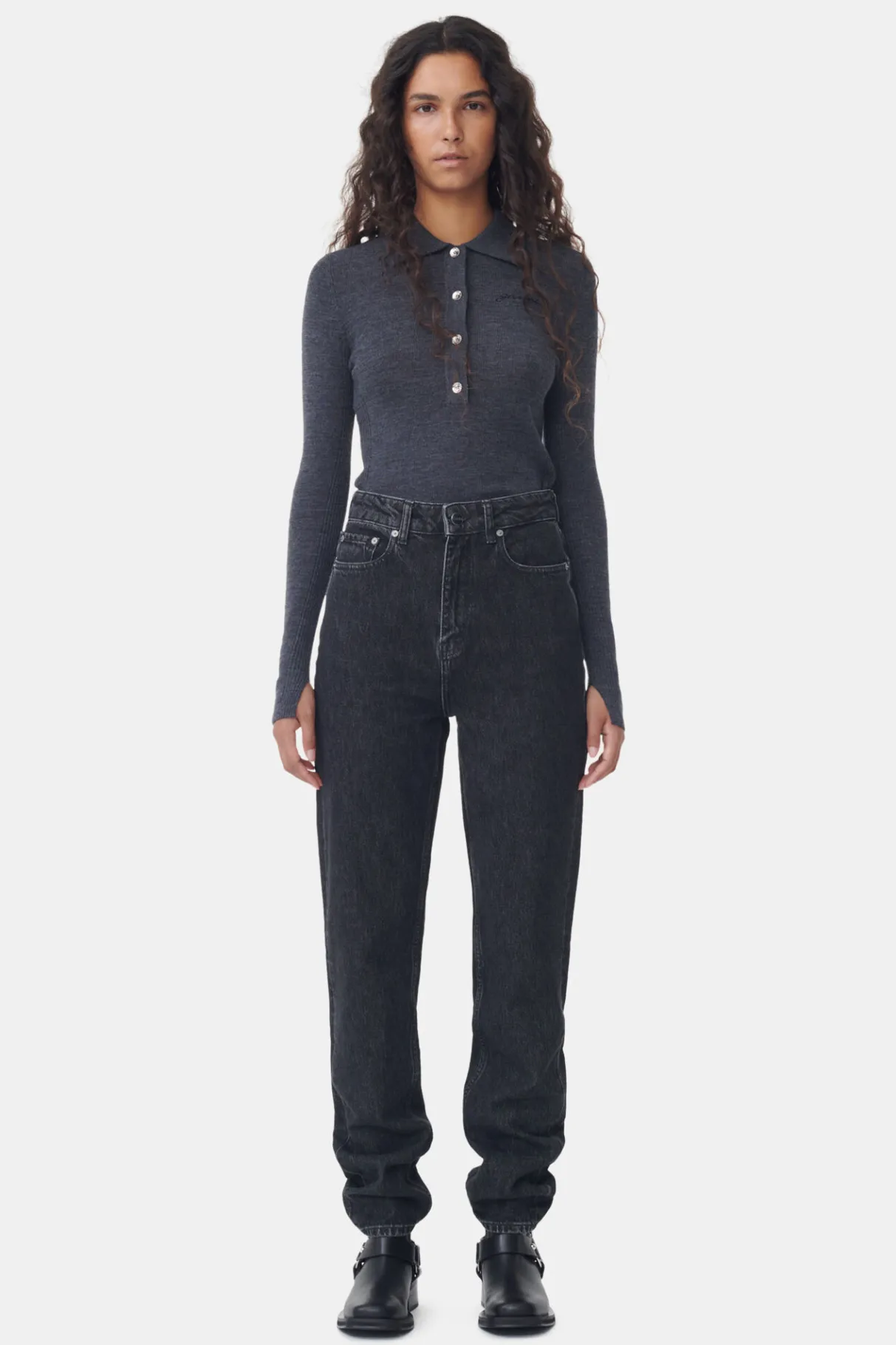 Cheap GANNI Rigid Denim Swigy Black/White Stone
