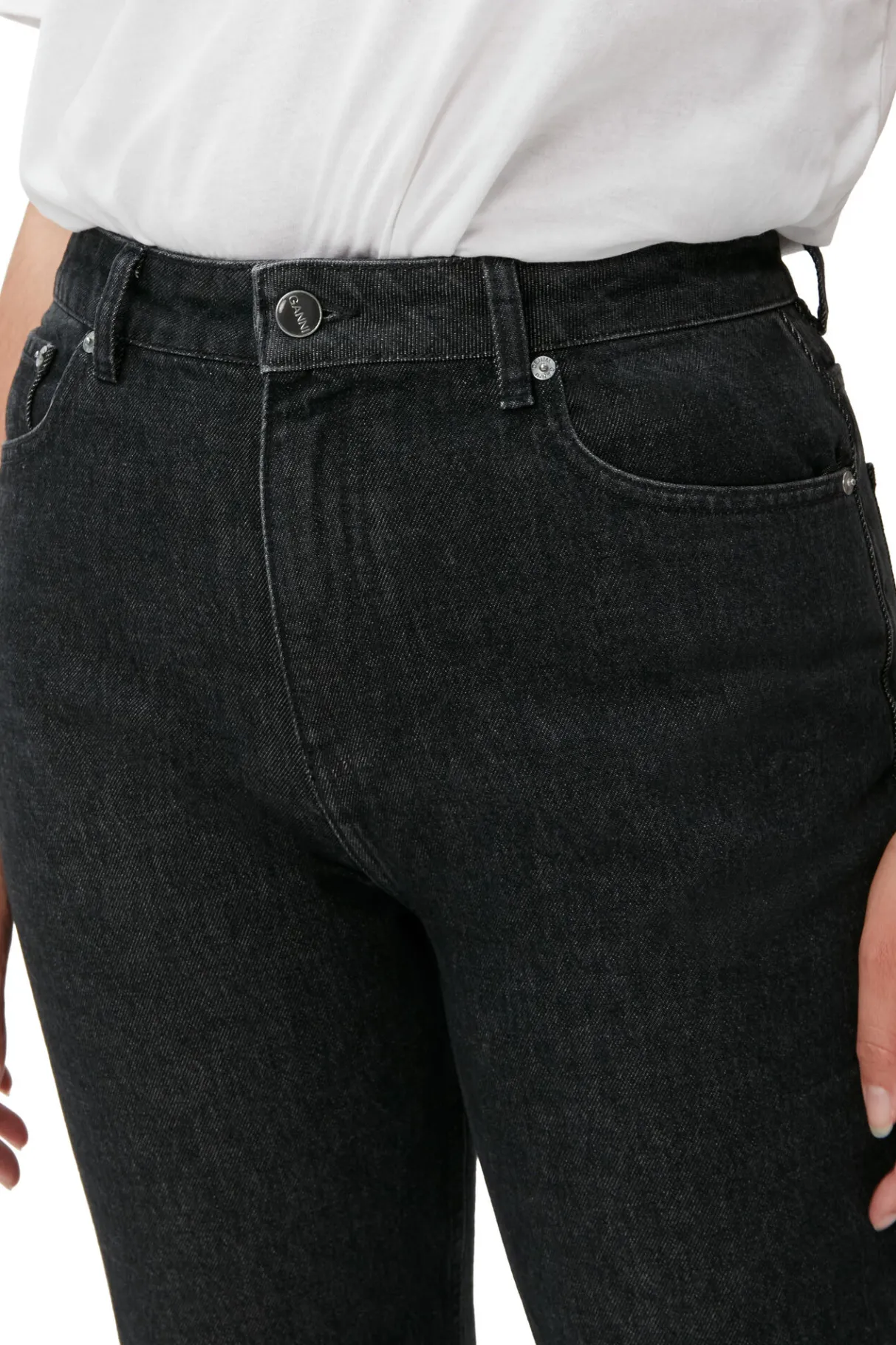 Cheap GANNI Rigid Denim Swigy Black/White Stone