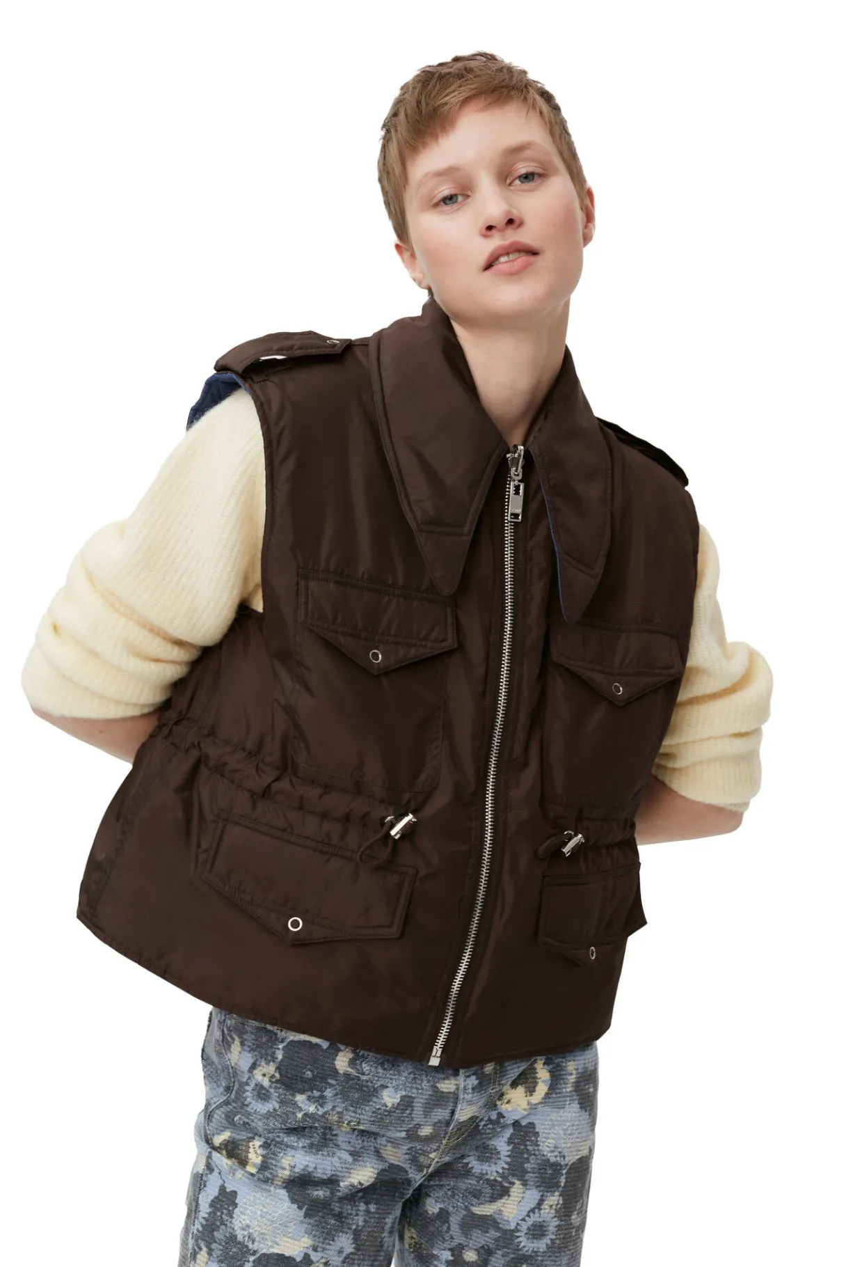 Outlet GANNI Ripstop Quilt Reversible Vest Mole