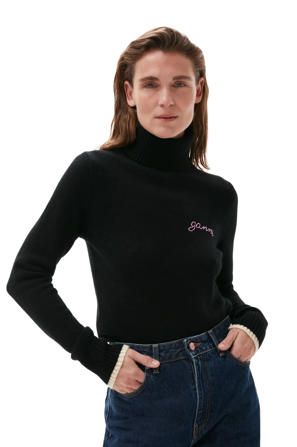Cheap GANNI Rollneck Pullover Black