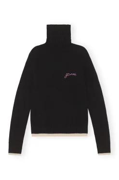 Cheap GANNI Rollneck Pullover Black