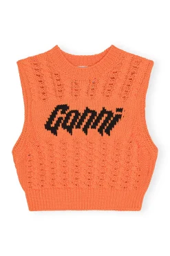 Shop GANNI Rope Cropped Vest Vibrant Orange