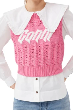 New GANNI Rope Cropped Vest Bonbon