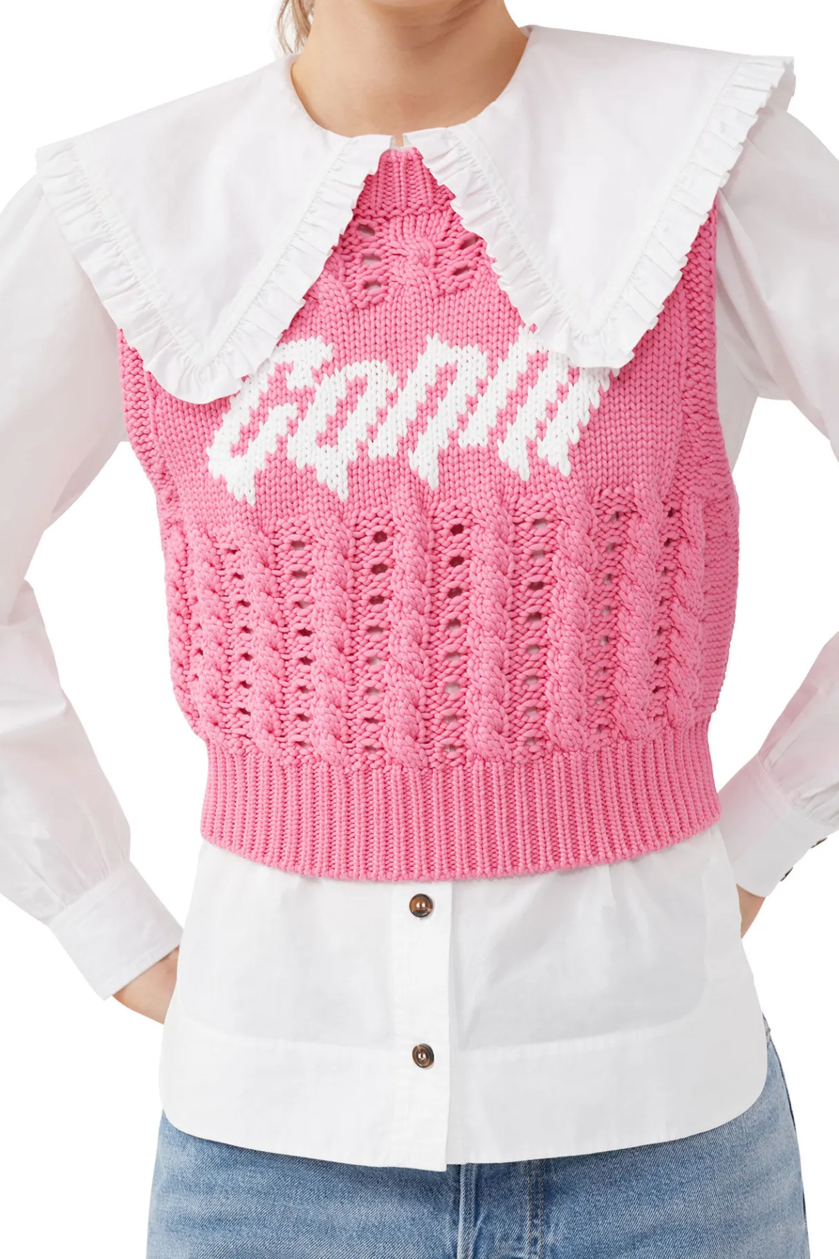 New GANNI Rope Cropped Vest Bonbon