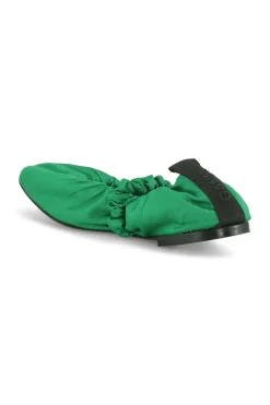 Hot GANNI Scrunchie Satin Ballerinas Kelly Green