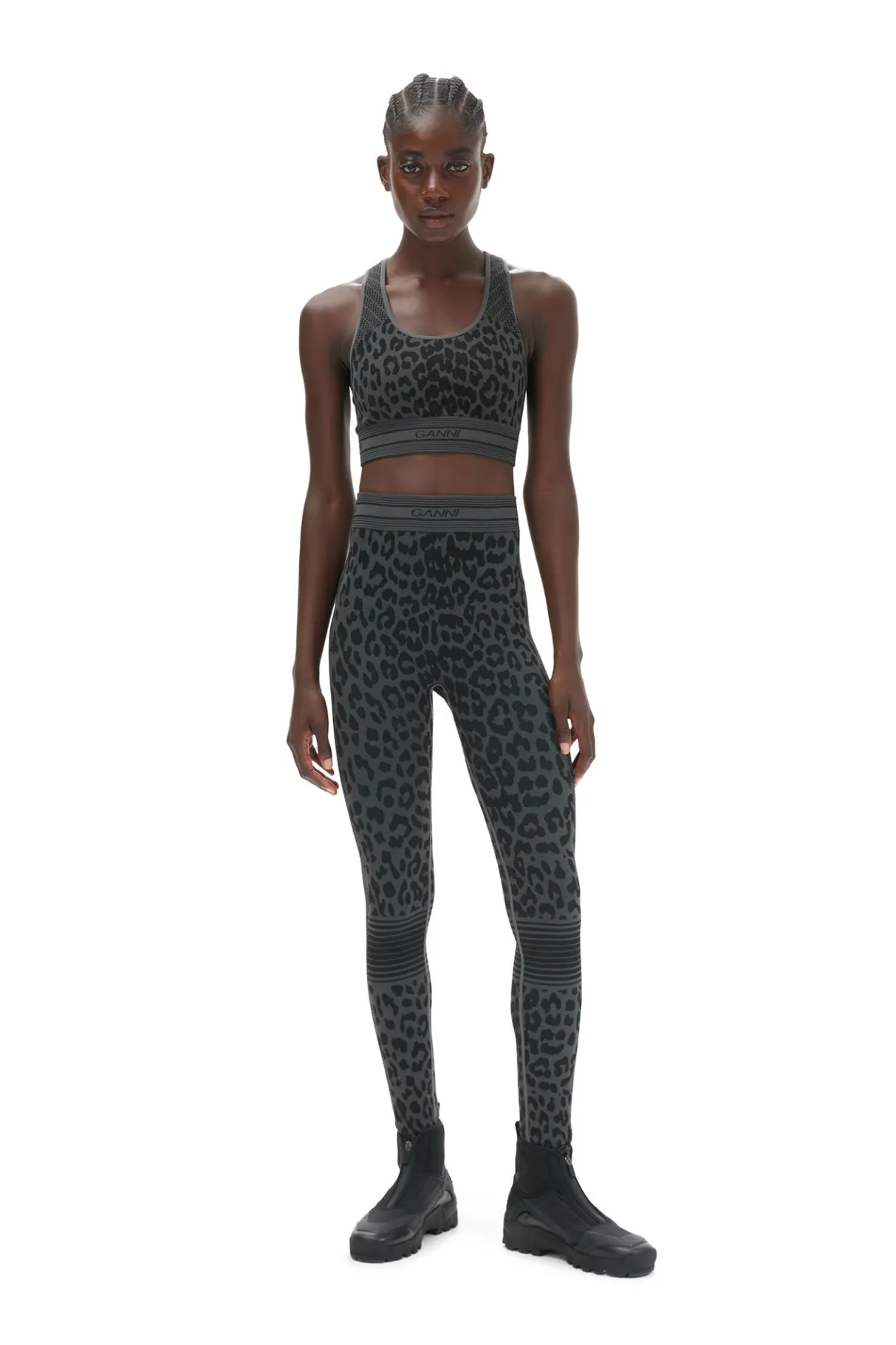 Sale GANNI Seamless Jacquard Bra Black