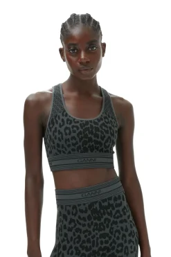 Sale GANNI Seamless Jacquard Bra Black
