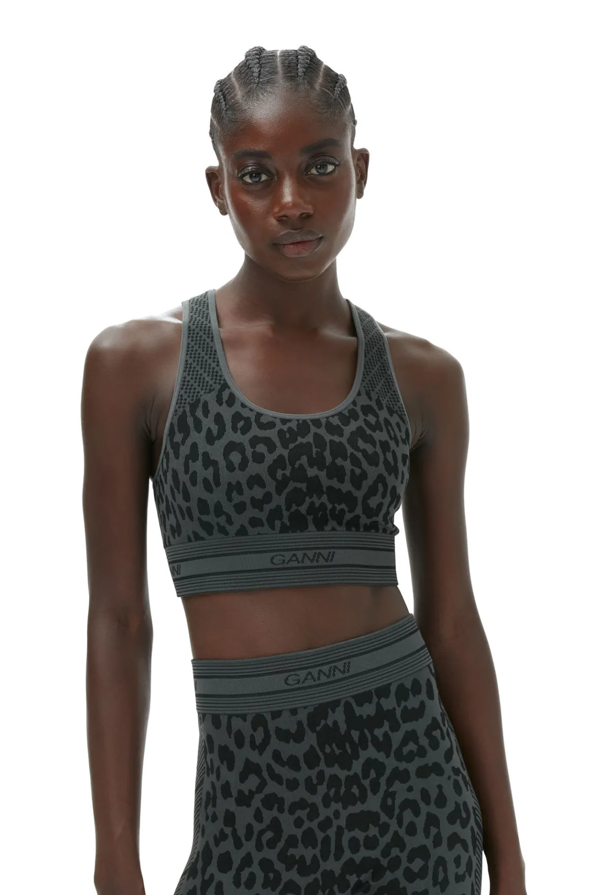 Sale GANNI Seamless Jacquard Bra Black
