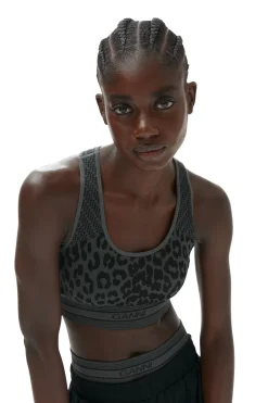 Sale GANNI Seamless Jacquard Bra Black