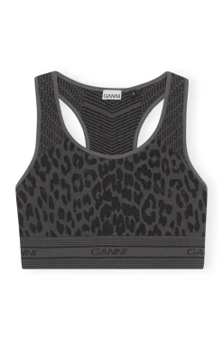 Sale GANNI Seamless Jacquard Bra Black
