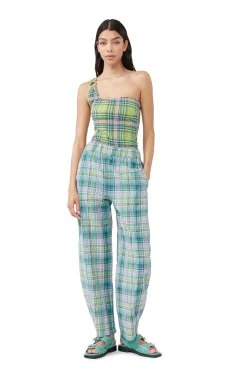Fashion GANNI Seersucker Check Elasticated Pants Lagoon