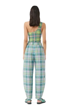 Fashion GANNI Seersucker Check Elasticated Pants Lagoon