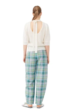 Fashion GANNI Seersucker Check Elasticated Pants Lagoon