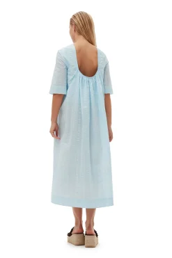 Sale GANNI Seersucker Check Maxi Dress Ice Water