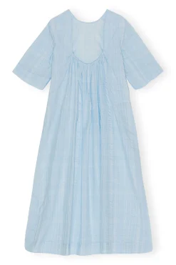 Sale GANNI Seersucker Check Maxi Dress Ice Water