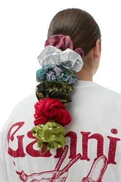 Clearance GANNI Seersucker Check Scrunchie Lagoon