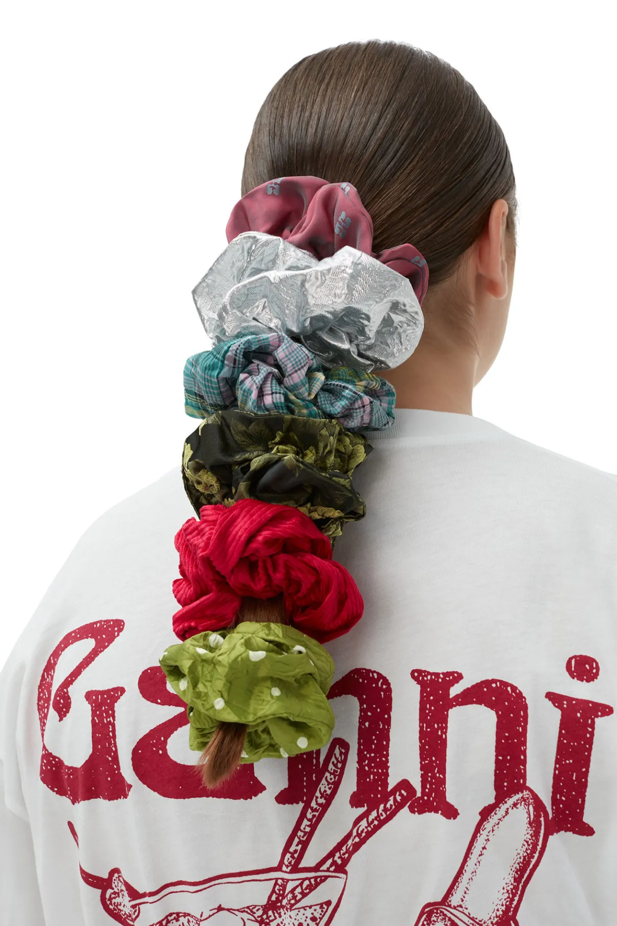 Clearance GANNI Seersucker Check Scrunchie Lagoon