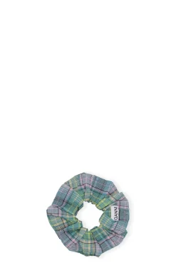Clearance GANNI Seersucker Check Scrunchie Lagoon
